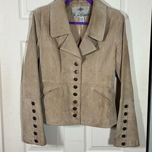 Vintage BB Dakota Suede Leather Jacket Tan Button Front Boho Western Jacket L